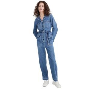 Madewell Blue Claireville Wash Long Sleeve Denim Tie-Waist Jumpsuit Size Small